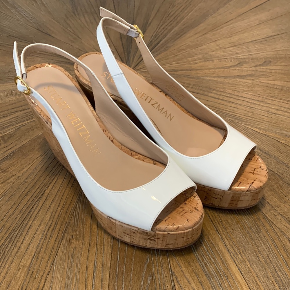 Stuart Weitzman Riveria Wedge - Patent White NWOB
